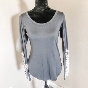 Crochet Patch Long Sleeve Charcoal